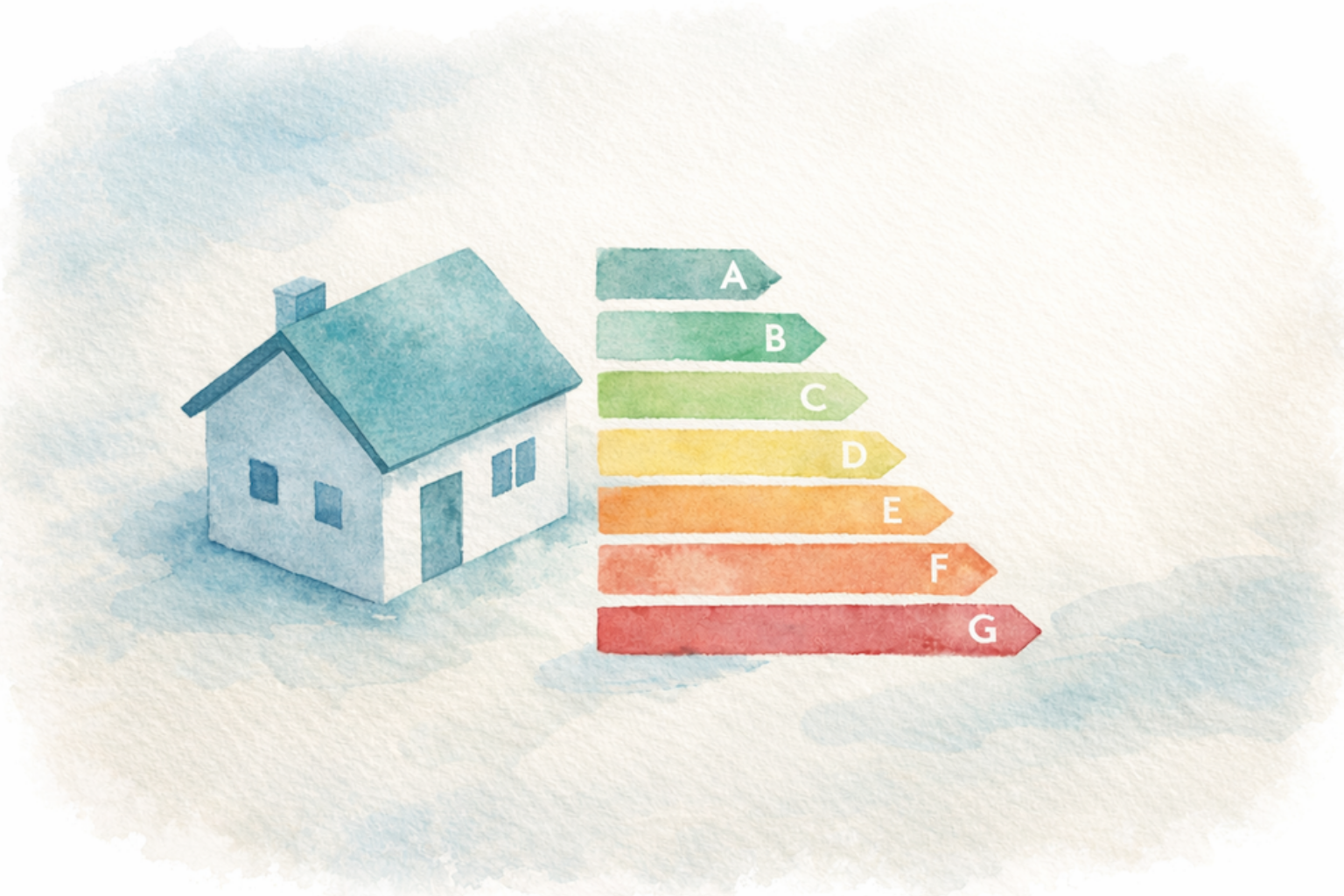 Energy efficiency house with EPC scale from A to G.