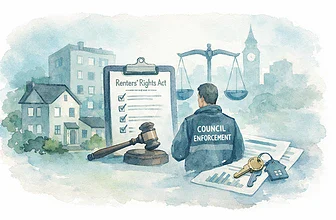Council enforcement officer reviewing renters' rights under new legislation.