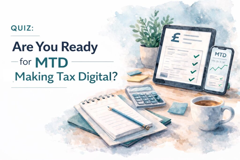 Digital tax preparation tools with calculator, notebook, and tablet for property tax compliance.