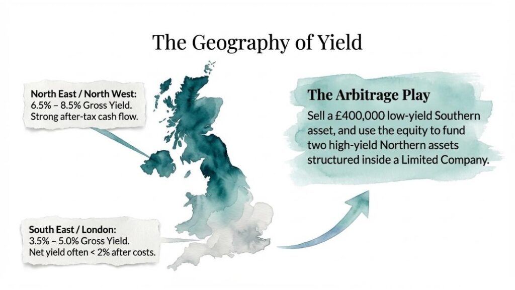 Visual guide on UK property portfolio decisions for landlords in 2026.
