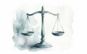 Watercolour illustration of a balance scale symbolising property investment choices in the UK.